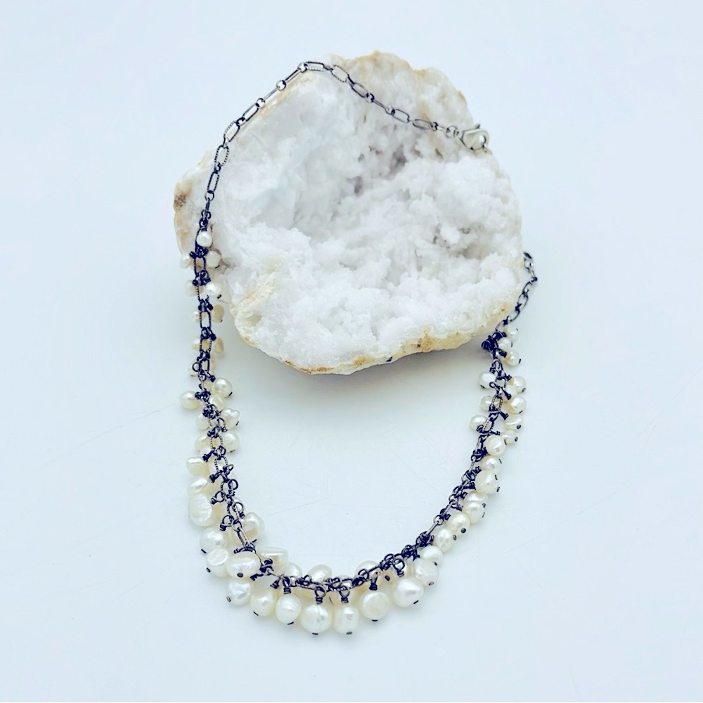 N1723 Silpada Retired Freshwater Pearls Cluster 'Cha Cha' necklace sterling silv